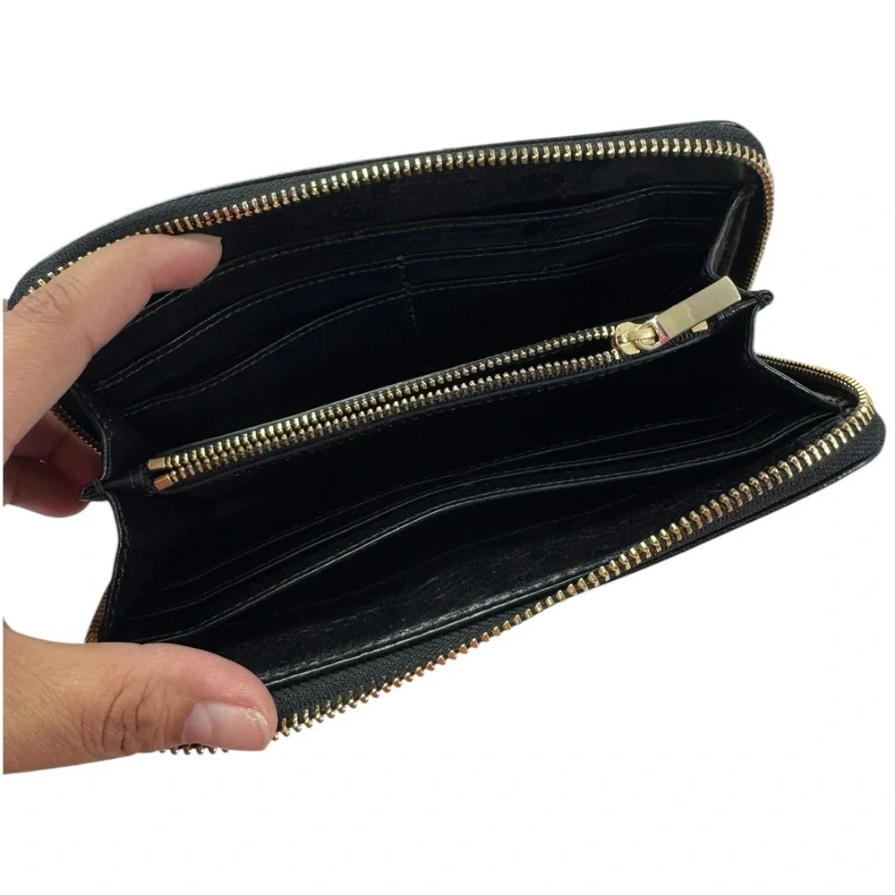 Tory Burch Bombe Zip Continental Black Leather Wallet